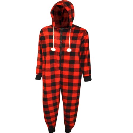 

Totally Pink! Women s Red and Black Buffalo Plaid Print Plus Size Hooded Onesie