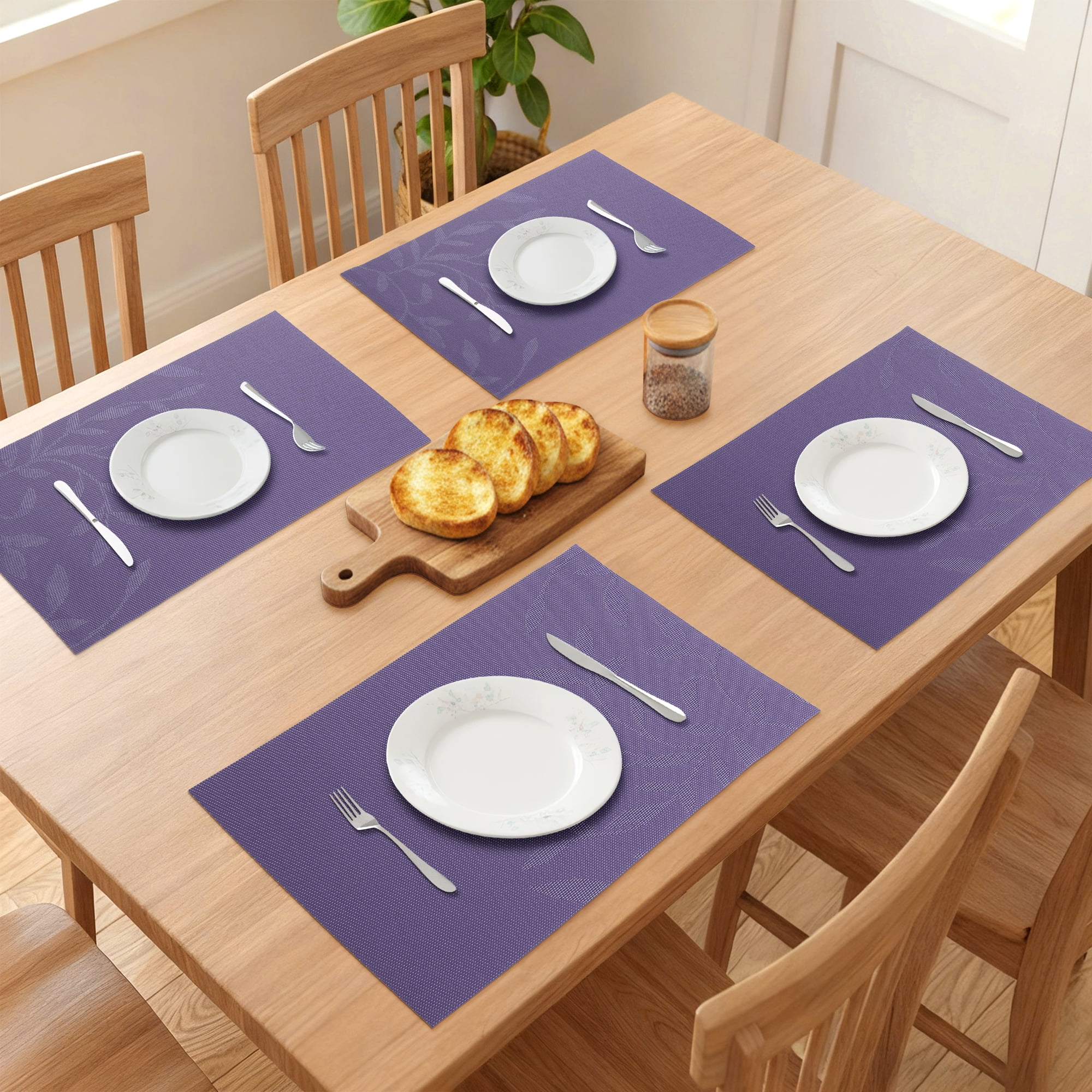 Unique Bargains Set of 8 Farmhouse Washable Placemats Indoor Kitchen Table Mat Purple