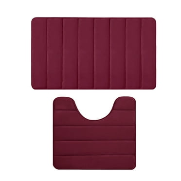 Clearance!Guanhe Set of 2 Absorbent Memory Foam Bath Mat Bathroom Rugs, Large 24"x16", Contour 16"x20",Red