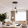 thumbnail image 3 of YANSUN 11.8 in Matte Black 3-Light Cluster Pendant Light, Farmhouse Industrial Hanging Lamp with Furnace Glass Shades, Adjustable Height for Dining Room, Kitchen Island, 3 of 8