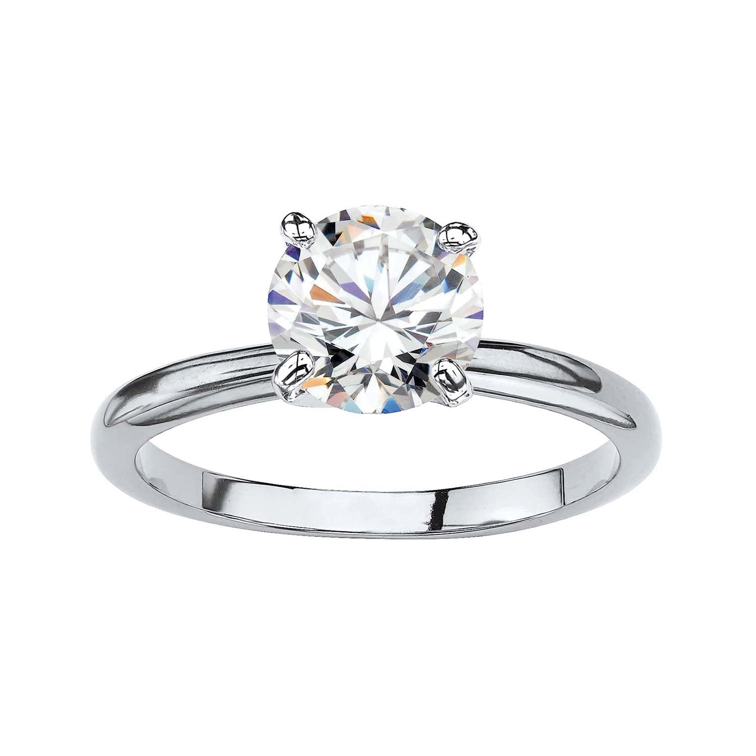 Paris Jewelry 18K White Gold 1ct Created White Sapphire Round Engagement Wedding Ring Plated Sizes 5-10