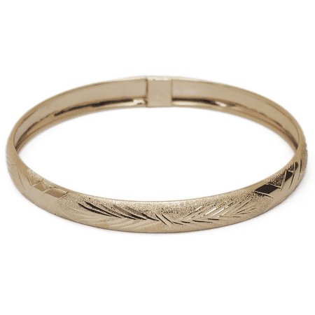 10k Yellow Gold bangle bracelet Flexible Round with Diamond Cut Design (0.24)
