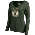 thumbnail image 2 of Women's Green Milwaukee Bucks Primary Logo V-Neck Long Sleeve T-Shirt, 2 of 3