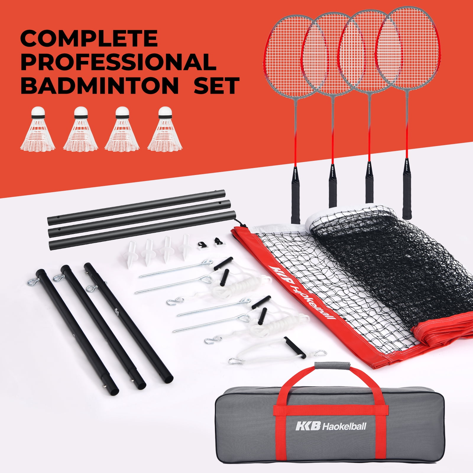 Haokelball Badminton Net Set for Backyard – 20FT Portable Outdoor Game Set with Stable Tension System, Poles, Rackets, Shuttlecocks & Carry Bag