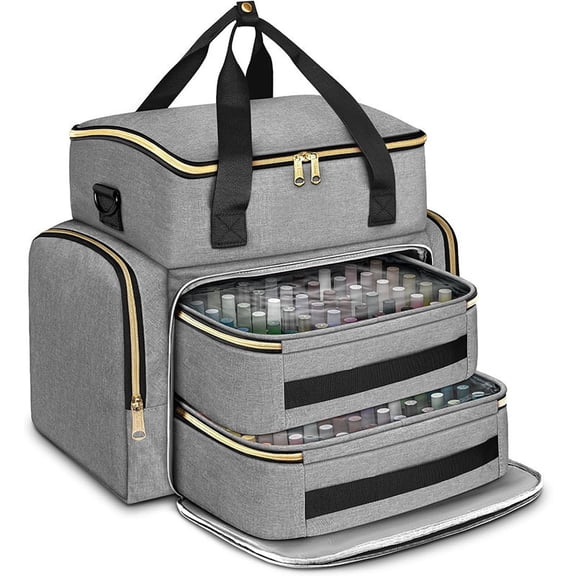 Double Layer Nail Polish Organizer Holds 70 Bottles (15ml - 0.5 fl.oz) and a Nail Dryer, Nail Polish Case with 2 Removable Pouches and Tools Storage Sections
