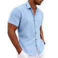 thumbnail image 3 of Yifymode Mens Button Down Shirts Short Sleeve Casual Shirt Summer Beach Wedding Tops with Pocket,Light Blue L, 3 of 5