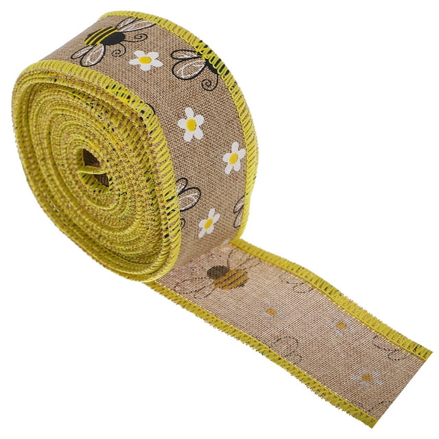 KAKOWELY 1 Roll Wrapped Edges DIY Ribbon Bee Pattern Wrapping Ribbon Gift Packaging Ribbon,177.17"X1.38"X0.04"