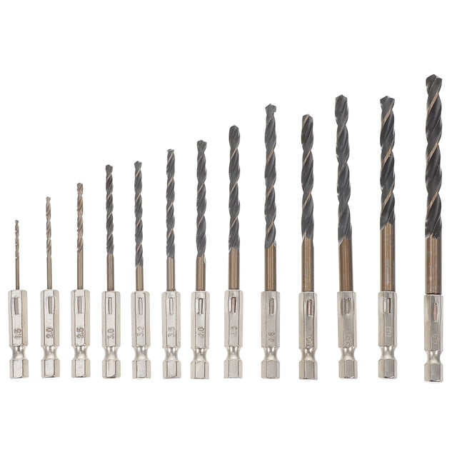 Juego de 13 brocas de cabeza hexagonal HSS de 1,5-6,5 mm para madera, acero y metal.