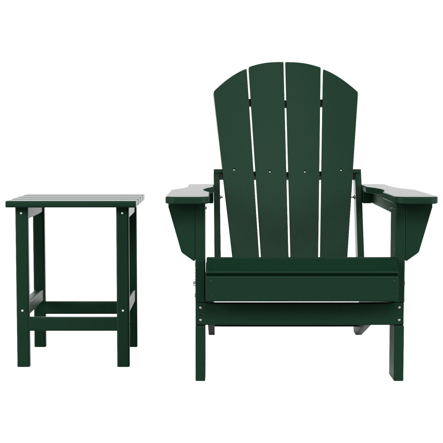 Polytrends  Laguna Hdpe All Weather Outdoor Patio Foldable Adirondack Chair With Side Table (2-Piece Set) Dark Green