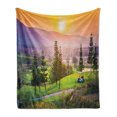 thumbnail image 1 of Nature Soft Flannel Fleece Throw Blanket, Golf Resort Park in Spring Season Trees Sunset Hills and Valley End of the Day, Cozy Plush for Indoor and Outdoor Use, 70" x 90", Multicolor, by Ambesonne, 1 of 6