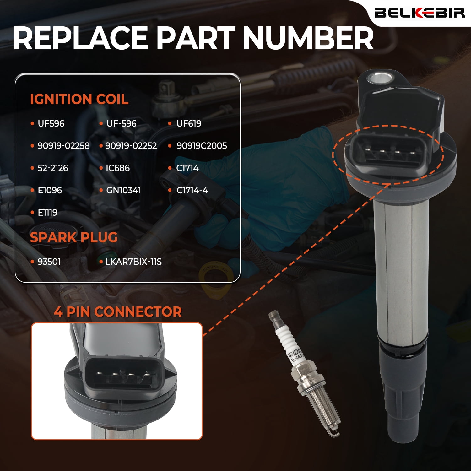 Set of 4 Ignition Coil Pack & Iridium Spark Plugs Compatible with 1.8L L4 2009-2017 Toyota Corolla 2009-2014 Matrix 2010-2015 Prius, Lexus CT200h, Scion XD IM, Pontiac Vibe Replace UF596 UF619 C1714
