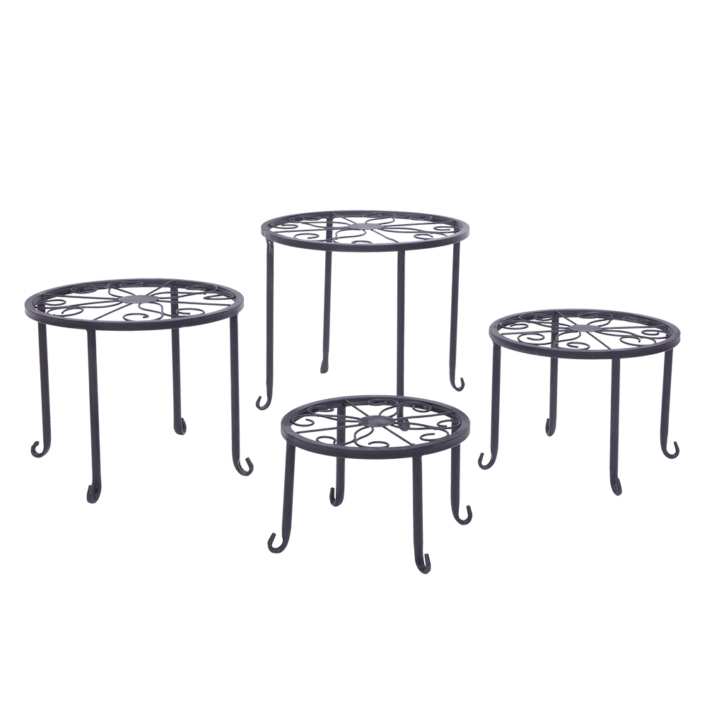 4 Plant Shelves with 4-1 Round Pattern in Black Baking Paint Metal Plant Stand Flower Pot Round Rack Display for Home, Garden, Patio - image 3 of 9