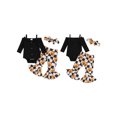 thumbnail image 3 of Aojekbee 3-Pieces Baby Girls Halloween Set Long Sleeve Boat Neck Bow Cami Romper Witch Pumpkin Print Flare Pants Hair Band Outfits, 3 of 10
