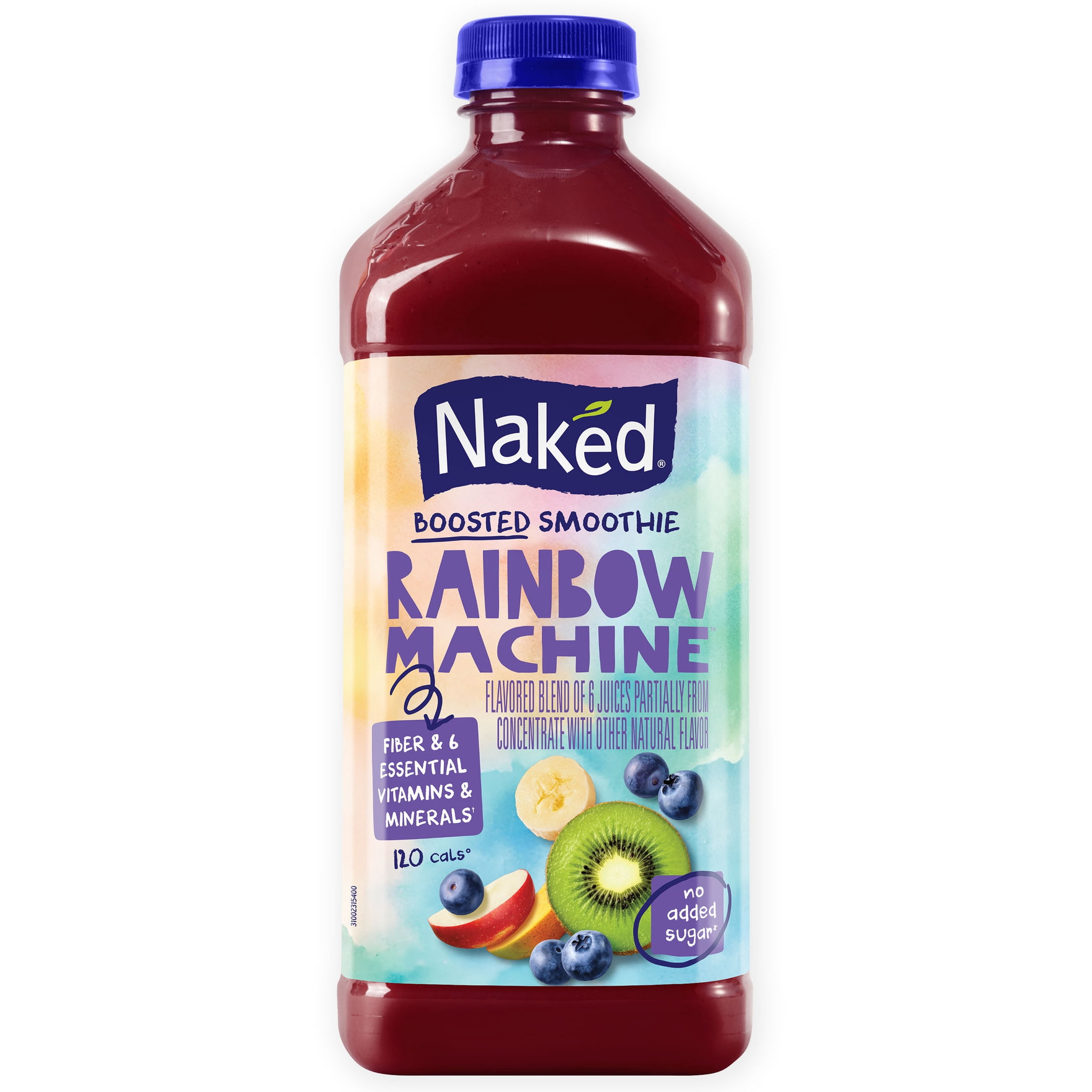 (3 pack) Naked No Sugar Added, Non GMO Rainbow Machine Fruit Juice, 46 Fl Oz, Bottle