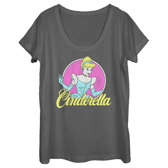 Women's Cinderella Distressed Logo  Scoop Neck Charcoal Small