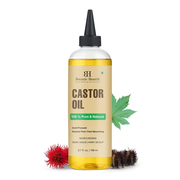 Botanic Hearth Castor Oil (6.7 fl oz) | USDA Certified Organic | 100% Pure & Hexane Free | Cold Pressed | Promotes Growth for Eyelashes, Eyebrows & Hair