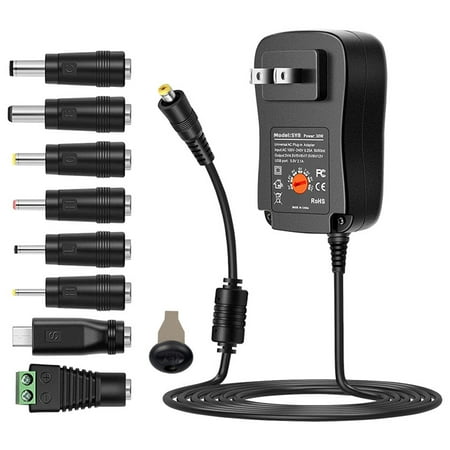 30W Universal Ac To Dc Power Supply Adapter With 5V 2.1A Usb Port Ac Plug-In Power 3V To Adjustable Output Voltage With 8 Dc Adapter Tips For Household Electronics