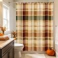 thumbnail image 2 of Warm Brown Checked Shower Curtain, Waterproof Shower Curtains for Bathroom, Fall Farmhouse Buffalo Plaid Washable Fabric Bathtub Curtain Set Bath Decor with 12 Hooks Standard 72"x72", 2 of 8