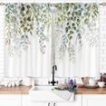 thumbnail image 2 of Green Leaf Eucalyptus Kitchen Curtains Rod Pocket Olive Green Leaves Floral Vine Abstract Botanical Blue Plant Small Short Tier Cafe Curtain Window Treatment Drapes(27.5W X 39L Inch 2 Panels), 2 of 6