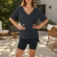 thumbnail image 3 of GreatBaby Ladies' Spring And Summer Solid Color Five Quarter V Neck Spring And Summer Breathable Sleeved Shorts Casual Home Lounge Wear, 3 of 5