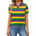 thumbnail image 5 of Hearthz Striped Women's Polos Golf Shirts Short Sleeve 3 Buttons Collared Uniform Tops for Women UPF 50+ Sun Protection Golf Shirt for Women Yellow S, 5 of 6