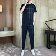 thumbnail image 5 of Conjunto de camiseta y pantalones de nailon para hombre, ropa deportiva de gimnasio, de gran tamaño, elástica, de alta calidad, moderna, de dos piezas, camiseta holgada básica, 5 of 5