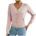 thumbnail image 2 of Itsame Cardigan Sweater for Womens Knitted V-Neck Sweatershirt Long Sleeves New Solid Color Button Sweatshirts Pink Size M, 2 of 8