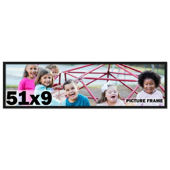 51x9 Frame Black Solid Wood Picture Frame | 0.75 Inch Moulding Width | Includes UV Acrylic