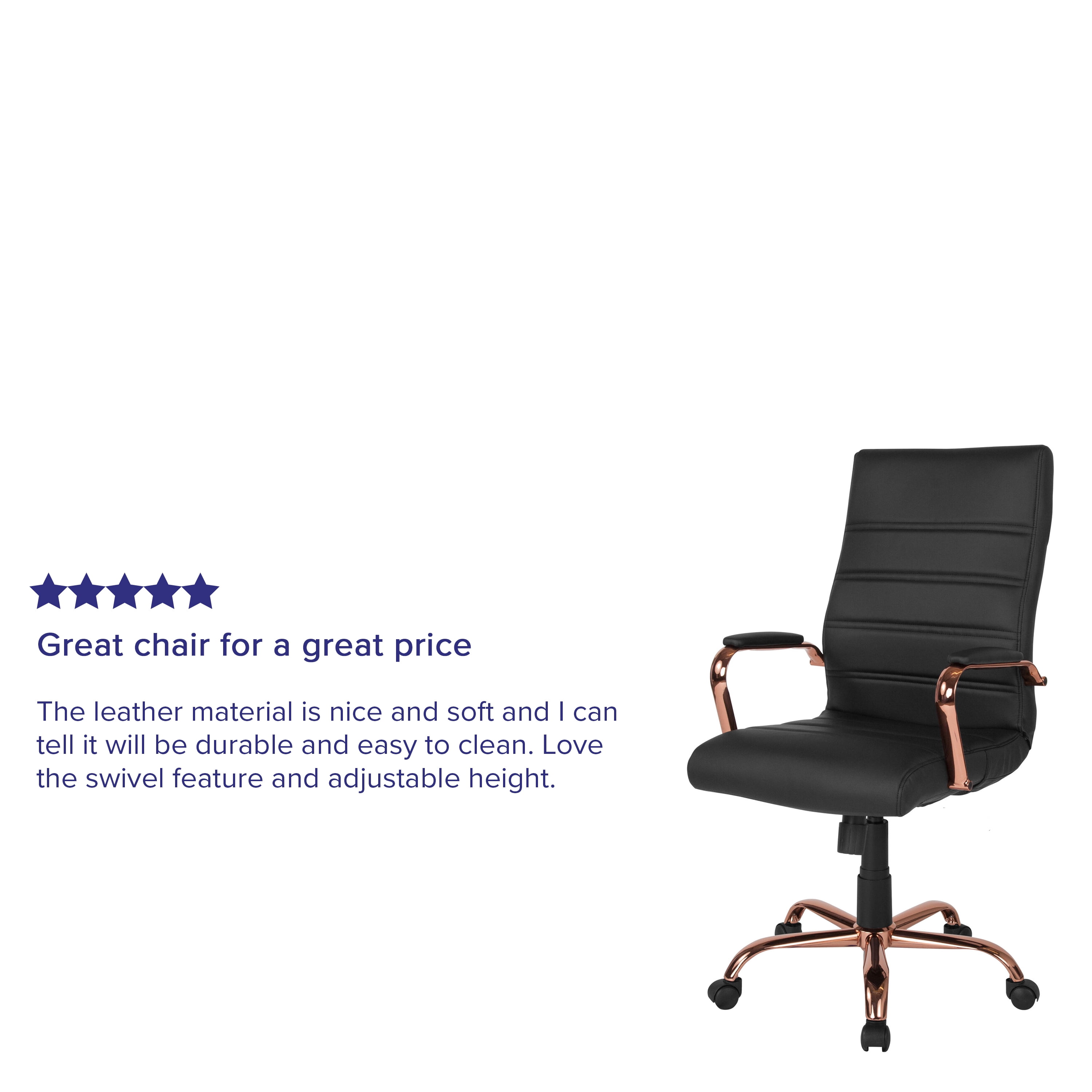 Emma + Oliver High Back Black LeatherSoft Executive Swivel Office Chair - Rose Gold Frame/Arms