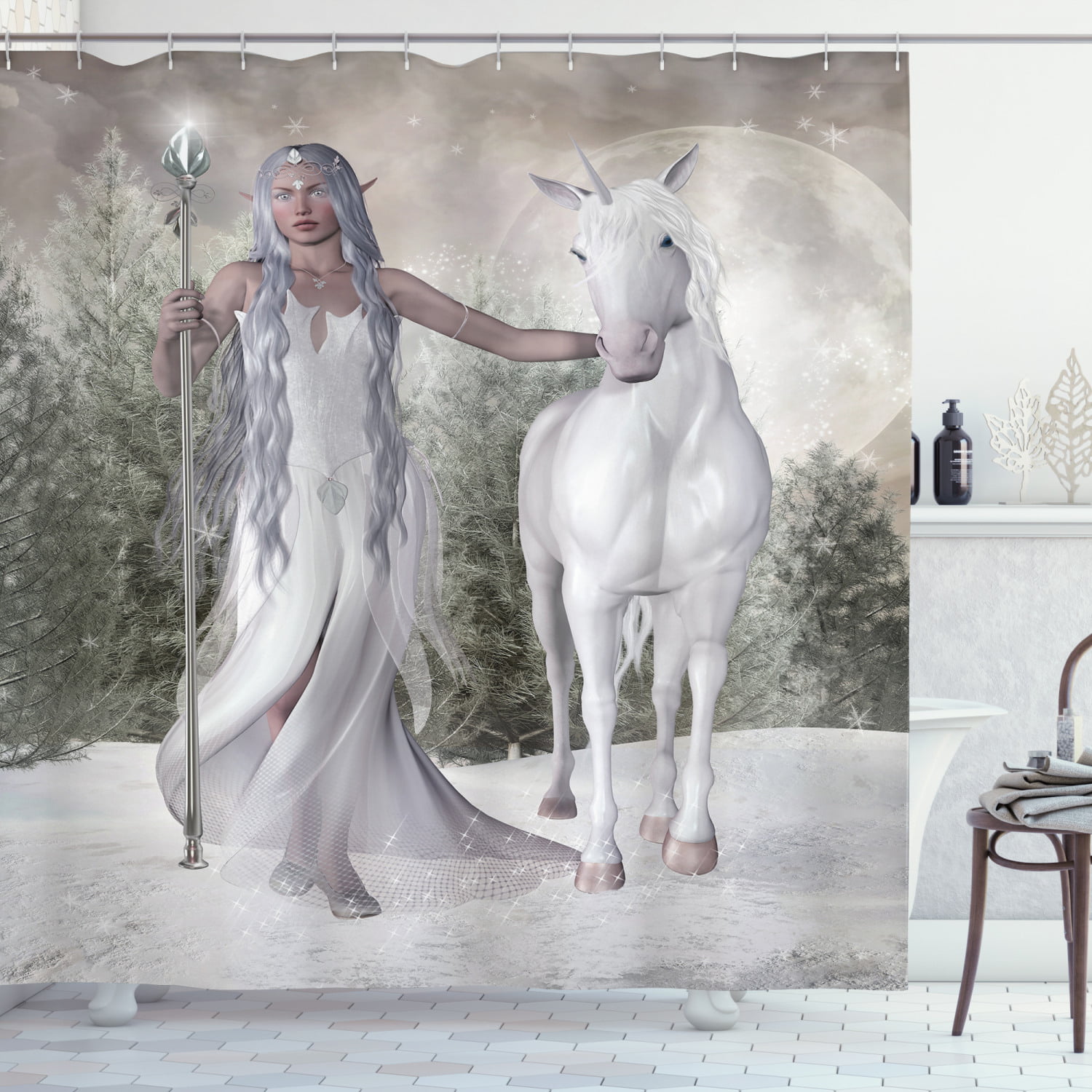 Horse and fire animal Bathroom Fabric Shower Curtain set with hooks 71Inch long 