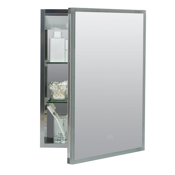 Zenna Home Designer Series Edge-Lit LED Framed Mirror Medicine Cabinet, Aluminum, Right-Hinged Door