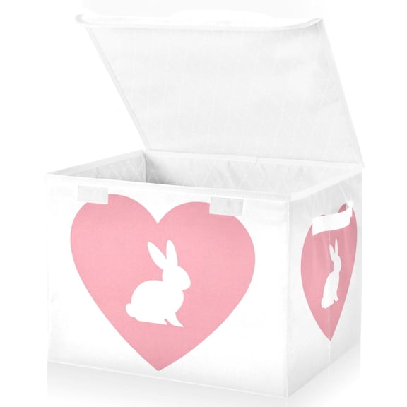 Foldable Fabric Storage Bin With Handle Collapsible Basket Box Storage With Lid Organizer Bunny in Pastel Colors