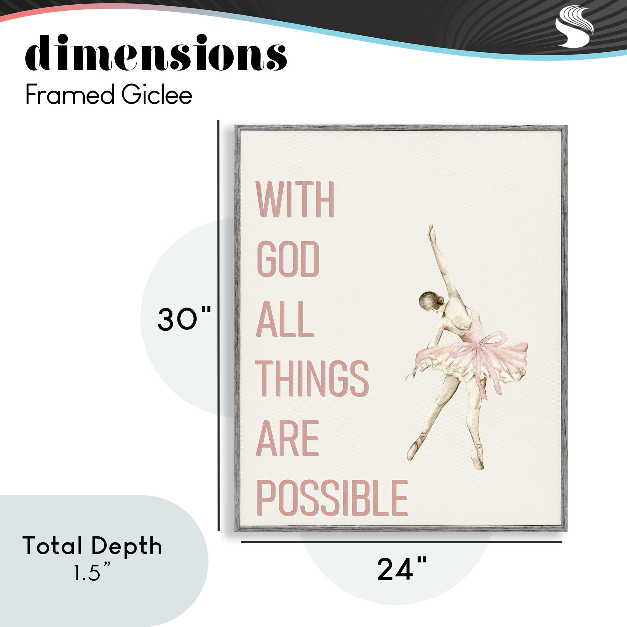 All Things Possible Ballerina Gray Framed Giclee Art, design by Kim Allen