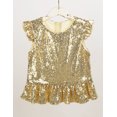 thumbnail image 2 of Eandarui Kids Girls Ruffled Sleeves Birthday Party Peplum Crop Tops Sequins Tee Shirt Gold 8, 2 of 6