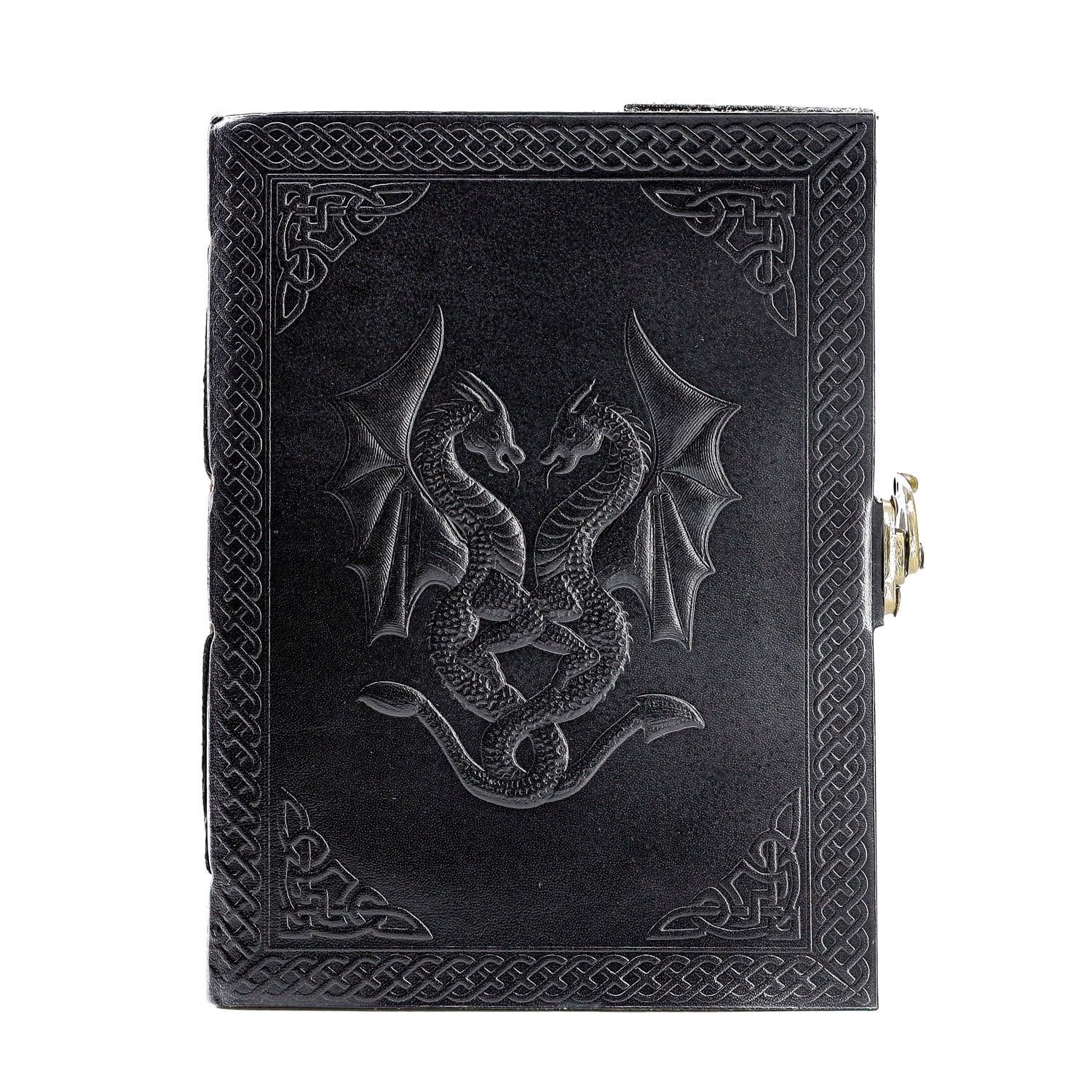 Handmade Leather Double Dragon Journal/Writing Notebook Diary/Bound Daily Notepad (7" x 5", Black)