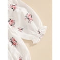 thumbnail image 6 of Baby Girls Floral Print Puff Rompers Long Sleeve Round Neck Ruched One-Piece Romper Playsuit with Headband, 6 of 7