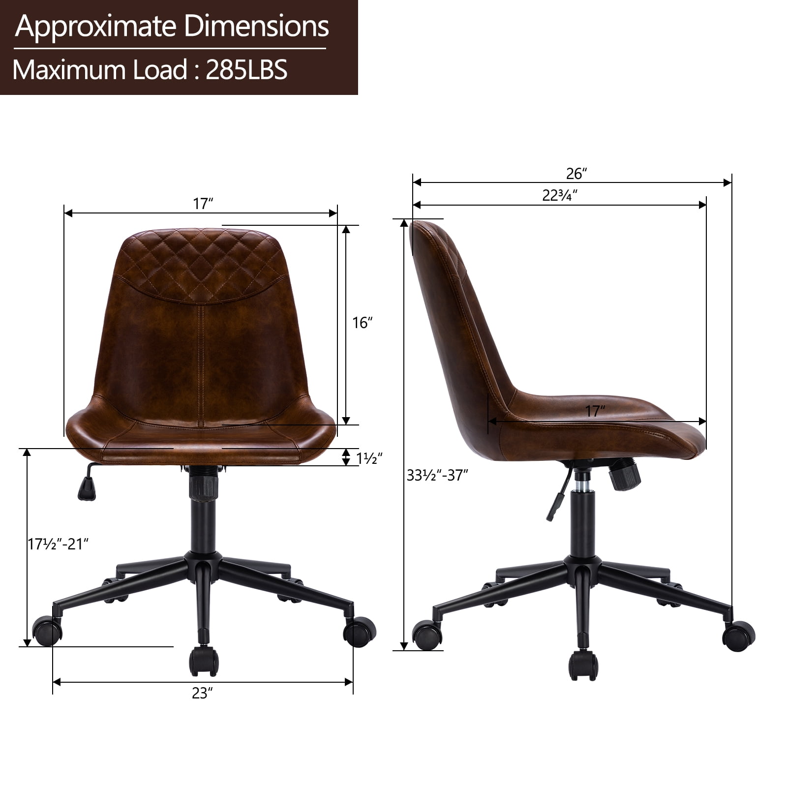 Duhome Office Desk Chair Faux Leather Swivel Desk Chair for Computer Adjustable Task Chair, Dark Brown