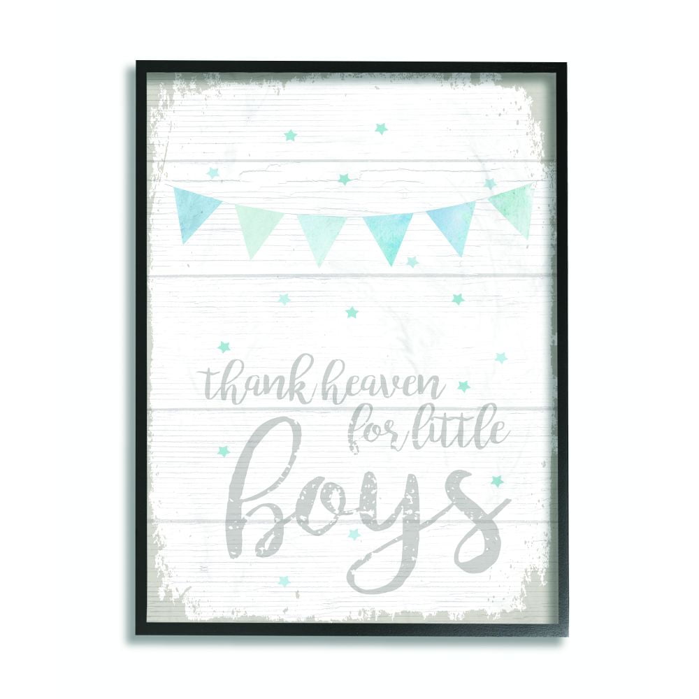 The Kids Room by Stupell Thank Heaven Boys Blue Kids Word Design Framed Wall Art by Daphne Polselli
