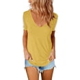 thumbnail image 3 of ONLYSHE Womens Summer V Neck T Shirts Short Sleeve Loose Fit Basic Tunic Tops Blouse, 3 of 5
