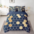 thumbnail image 3 of Homewish Navy Gold Honeycomb Twin Bedding Sets 7-Piece for Adult, Modern Fashion Abstract Bedding Comforter Set, Chic Hexagon Reversible Sheet Sets, Luxury Bedroom Decor, 3 of 8
