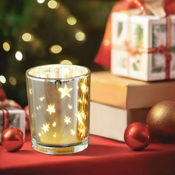 Nkmbld Christmas Votive Candle Holders, Cylinder Glass Candle Holders Centerpiece Christmas Decorations Indoor Home Decor for Table Fireplace Holiday Party, White