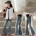 thumbnail image 6 of Ruyang Teen Girls Retro Flare Jeans Ripped Bell Bottom High Waist Denim Long Pants Kids Striped Cute Straight Baggy Trousers, 6 of 9