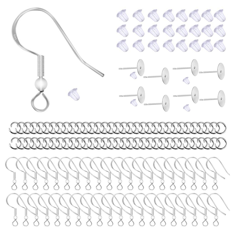 HGYCPP 100 PCS Hypo-allergenic Silver Plated Ear Hooks 150Pcs Earplugs 50Pcs Ear Pins - image 1 of 8