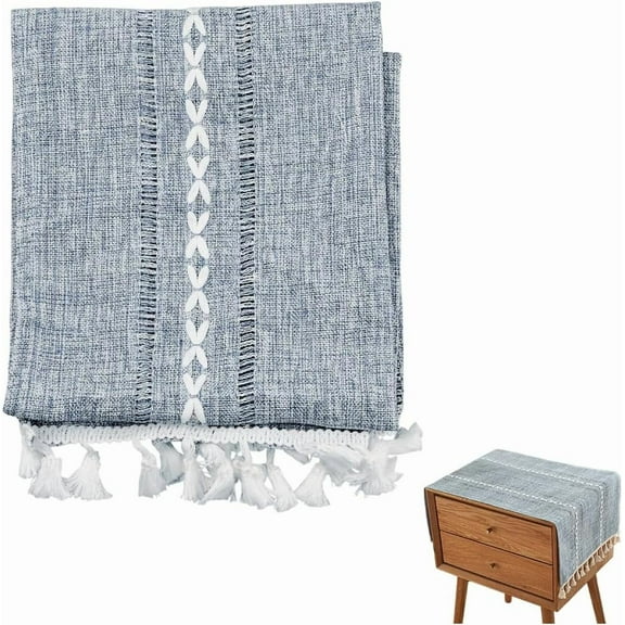 Small Bedside Tablecloth Dustcover End Tabletop Blue Tassel Rectangle Farmhouse Fabric Table Cloth Nightstand Dresser Covering Towel Top Doilies