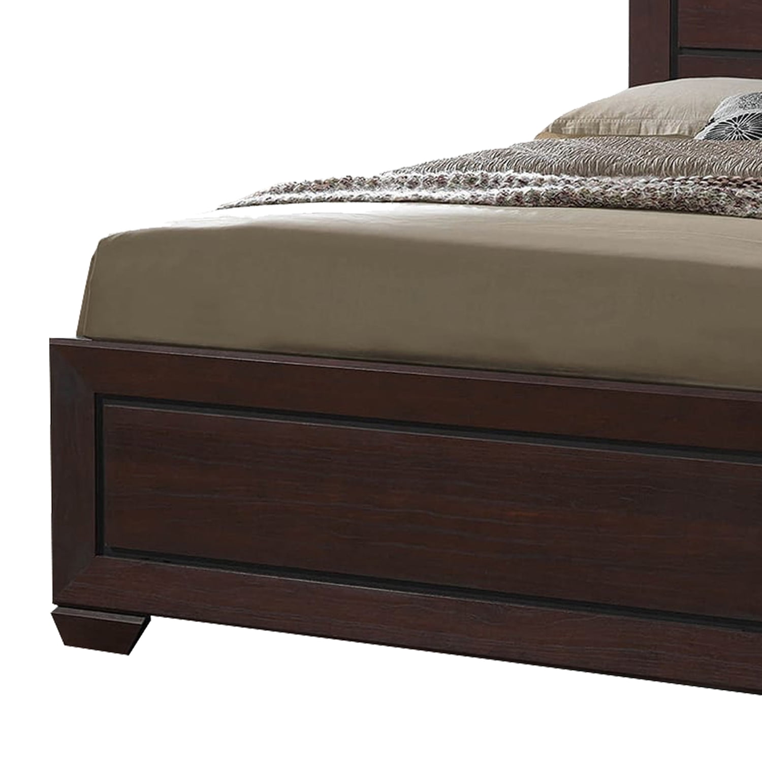 Benjara Wooden Queen Size Bed with 4 Spacious Side Rail Drawers, Dark Brown