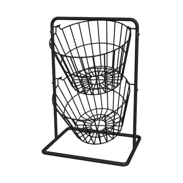 Cesta de almacenamiento de frutas Organizador de alambre resistente Cesta de alambre de metal desmontable para Negro 2 niveles
