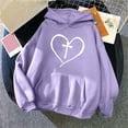 thumbnail image 2 of Womens Hoodies Graphic Plus Size Heart Printed Oversized Sweatshirt Casual Loose Pullover Hooded Top Pockets (Purple XL), 2 of 3