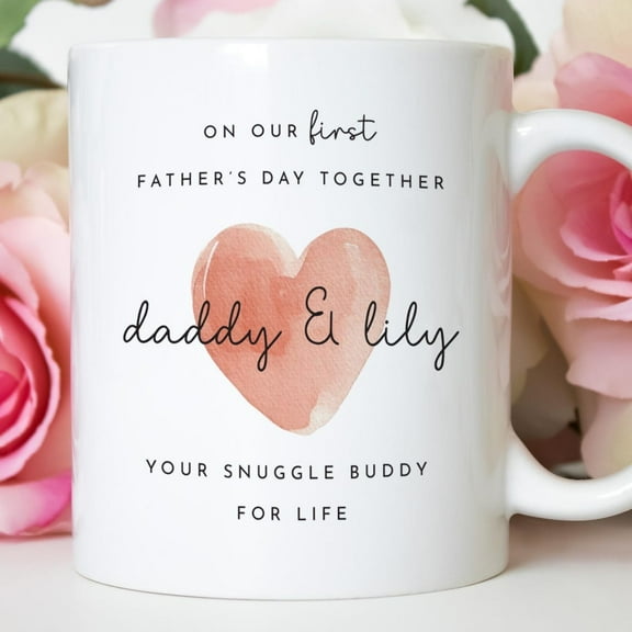 First Father’s Day Mug & Coaster Set Custom Name Gift from Baby Daddy and Me Heart Design 1st Fathers Day Keepsake Dada Daughter