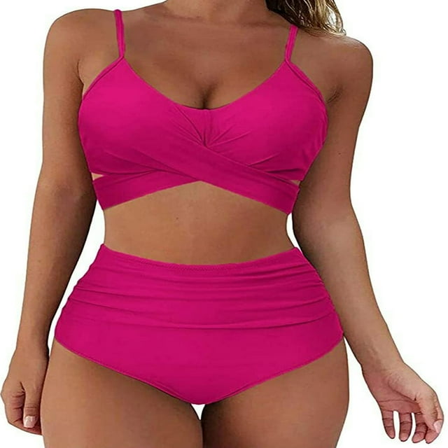Women‘s Cross Bikini Set High Waist Wrap Two Piece Tummy Control Bathing Suits Push Up Swimsuits
