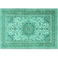 thumbnail image 1 of Ahgly Company Machine Washable Indoor Rectangle Medallion Turquoise Blue Traditional Area Rugs, 4' x 6', 1 of 4